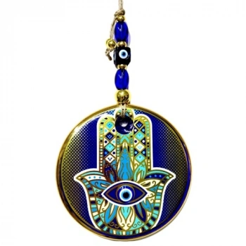 VipMarketim Yaldızlı Mavi Renk Fatma Ana Eli Duvar Süsü Cam Duvar Dekoru