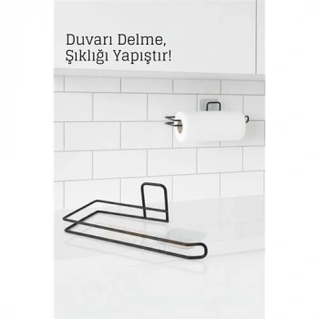 VipMarketim Yapışkanlı Kağıt Havluluk – Siyah Metal 25 x 7 cm