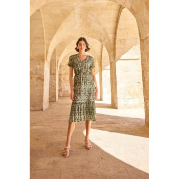 Vipmarketim Yaprak Desenli Kısa Kollu Elbise