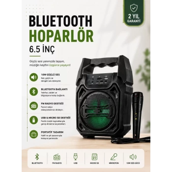 VipMarketim Yeni Nesil 6.5 İnç Bluetooth Hoparlör Mikrofonlu Taşınabilir Ses Sistemi