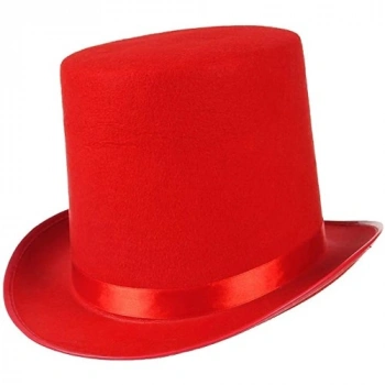 VipMarketim Yetişkinler İçin Kırmızı Renk Ringmaster Sihirbaz Şapkası Fötr Şapka 15 cm