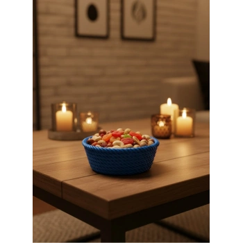 VipMarketim Yuvarlak Çerezlik Lacivert Salon ve Masa Üstü Sunum Kasesi