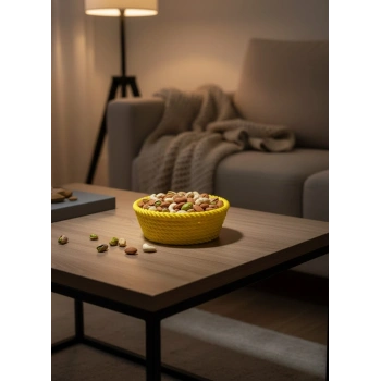 VipMarketim Yuvarlak Çerezlik Sarı Canlı Renkli Dekoratif Sunum Kasesi