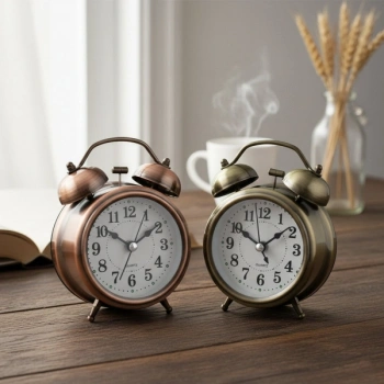 VipMarketim Yuvarlak Eskitme Metal Çalar Saat