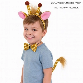 VipMarketim Zürafa Kosümü Aksesuar Seti 3 lü - Taç Papyon Kuyruk