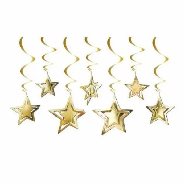 !TOPTAN! 3D Yıldız Asmalı Tavan Süsü Gold 10 Adet