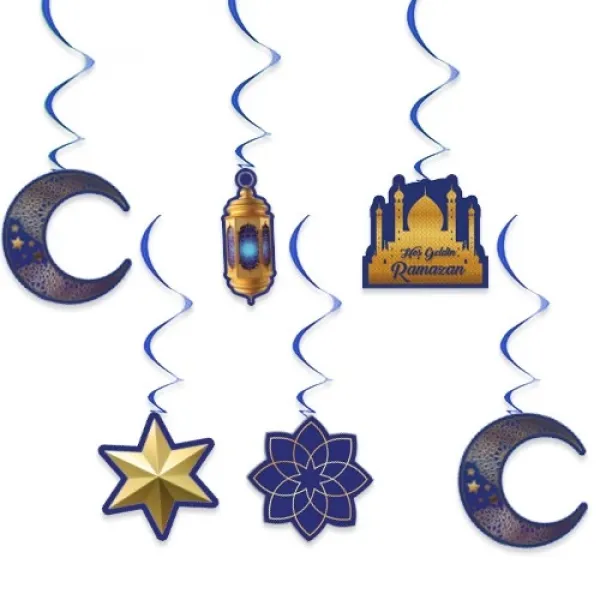 !TOPTAN! Hoş Geldin Ramazan Asma Tavan Süs 6 Adet Mavi