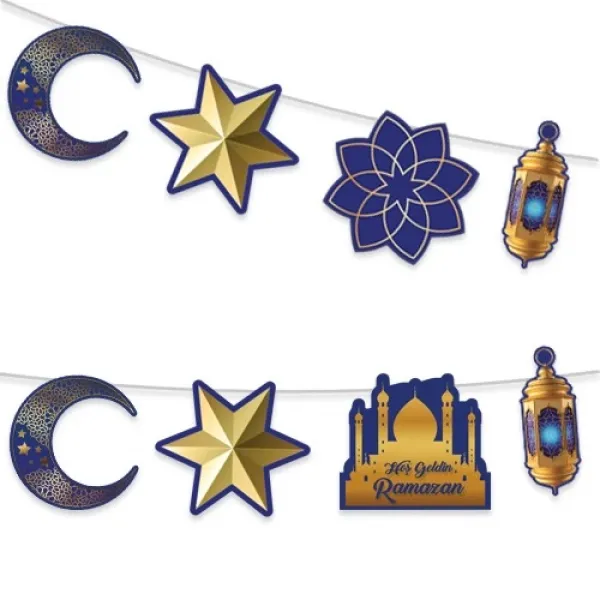 !TOPTAN! Hoş Geldin Ramazan Dekoratif Süs Mavi Gold 160 cm
