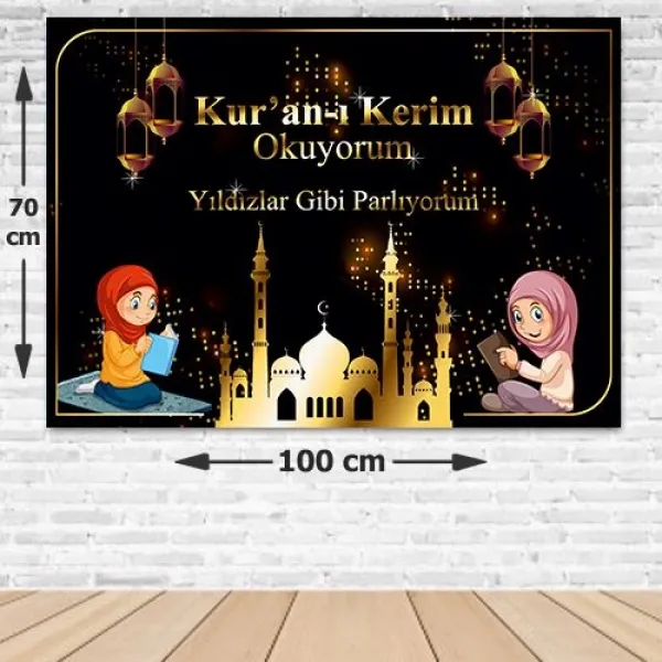 !TOPTAN! Kuran Okuyorum Afişi Kız Siyah 70*100 cm