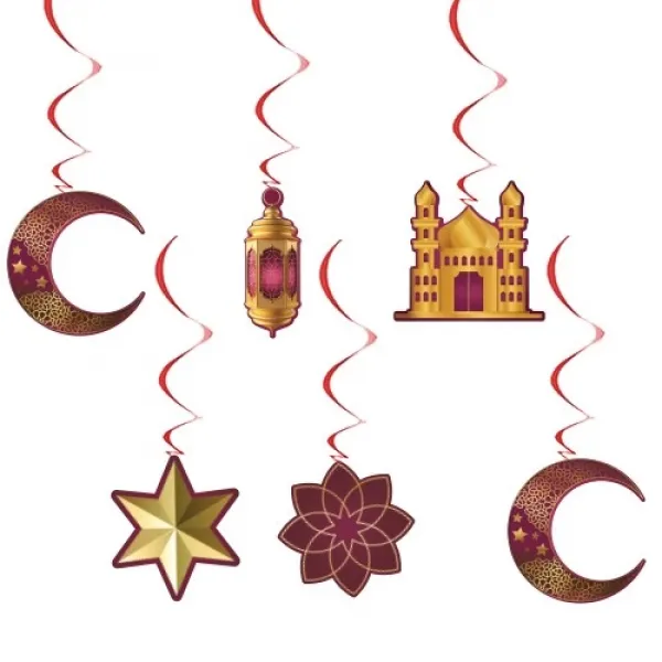 !TOPTAN! Ramazan Asma Tavan Süs 6 Adet Bordo
