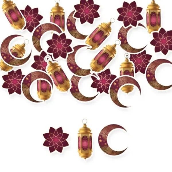 !TOPTAN! Ramazan Ay Yıldız Kandil Masa Konfetisi Bordo 30 Adet
