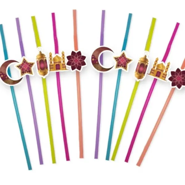 !TOPTAN! Ramazan Figürlü Artistik Pipet Bordo 10 Adet