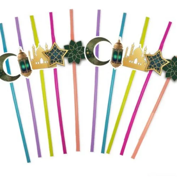 !TOPTAN! Ramazan Figürlü Artistik Pipet Yeşil 10 Adet