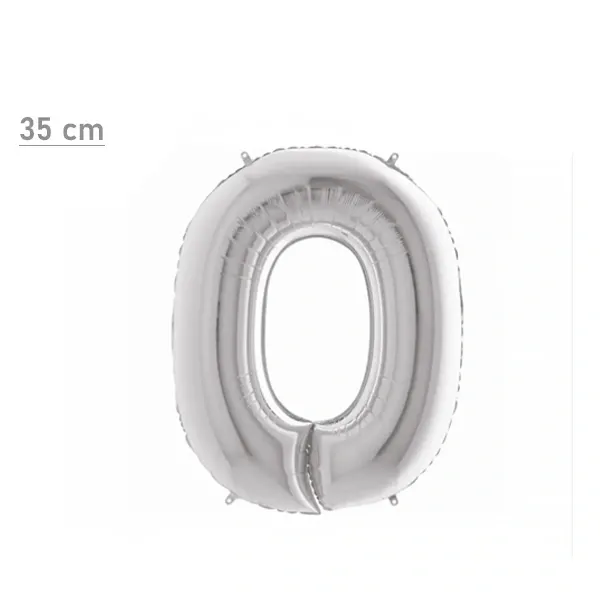 0 Rakam Folyo Balon – Gümüş – (35 cm - 16 inch)