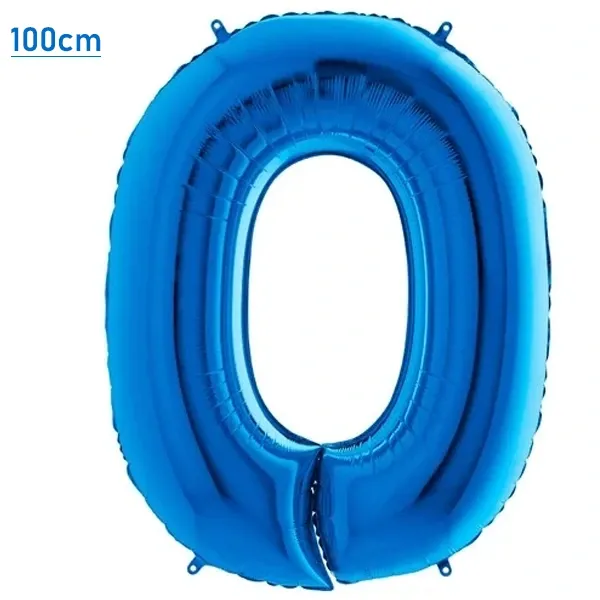 0 Rakam Folyo Balon - Mavi - 100 cm (40 inch)
