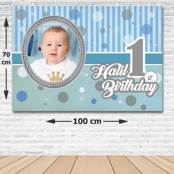 1 Yaş First Birtday Boy Kişiye Özel Doğum Günü Parti Afişi 70*100 cm