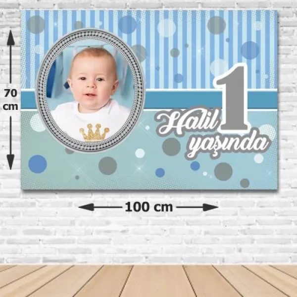 1 Yaş First Birtday Boy Kişiye Özel Doğum Günü Parti Afişi 70*100 cm