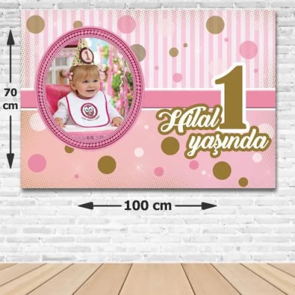 1 Yaş First Birtday Girl Kişiye Özel Parti Afişi 70*100 cm