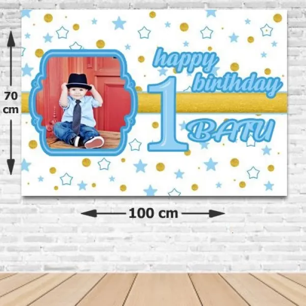 1 Yaş Mavi Yıldızlar Doğum Günü Parti Afişi 70*100 cm