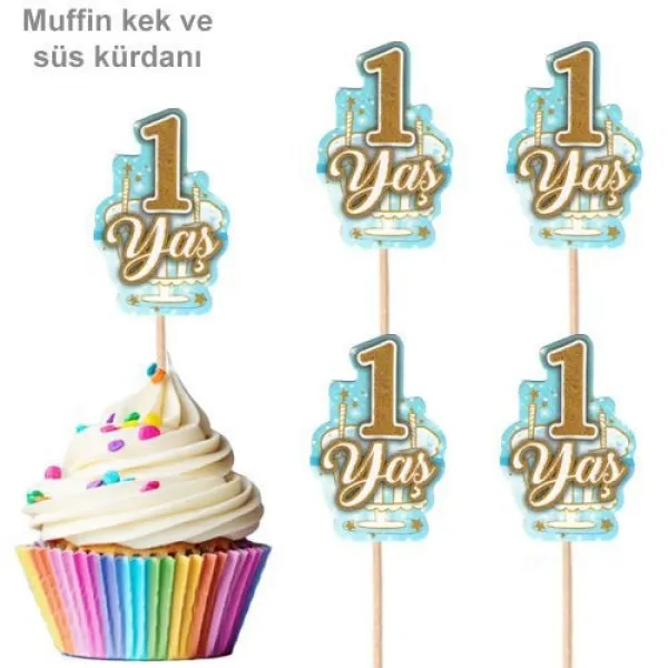 1 Yaş Şekilli Simli Kürdan Mavi 10 Adet