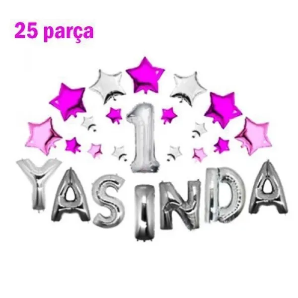 1 Yaşında Folyo Balon Seti Pembe (35 cm)
