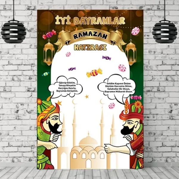 100*150 cm İyi Bayramlar Afişi Karagöz Hacivat Temalı