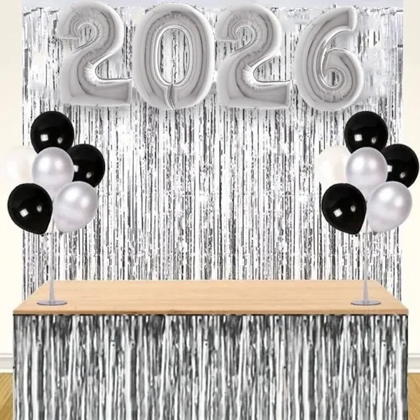 2026 Yılbaşı Arka Fon Süsleme Seti Gümüş