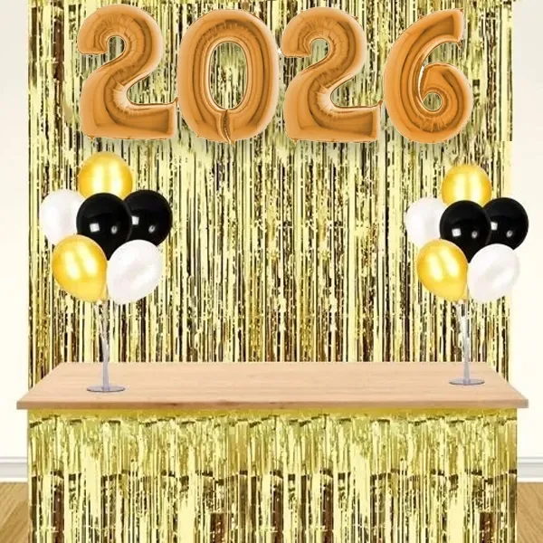 2026 Yılbaşı Arka Fon Süsleme Seti Gold