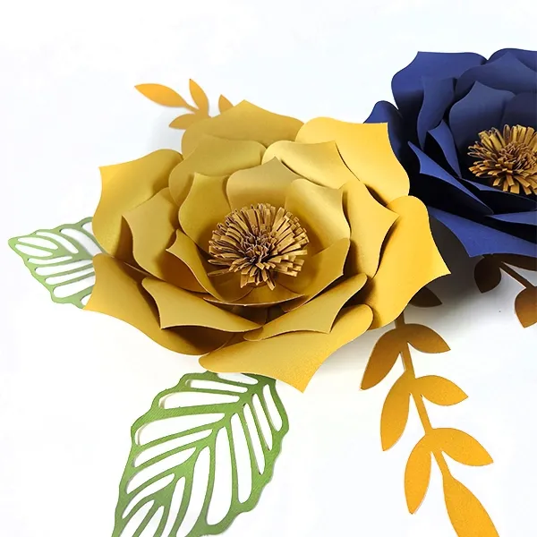 2li (Lacivert - Gold) Kağıt Çiçek Seti