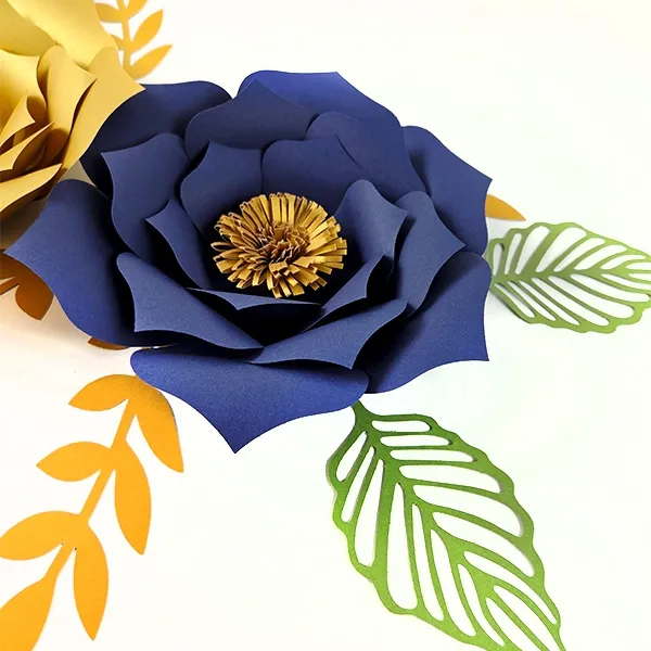 2li (Lacivert - Gold) Kağıt Çiçek Seti