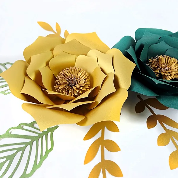 2li (Yeşil - Gold) Kağıt Çiçek Seti