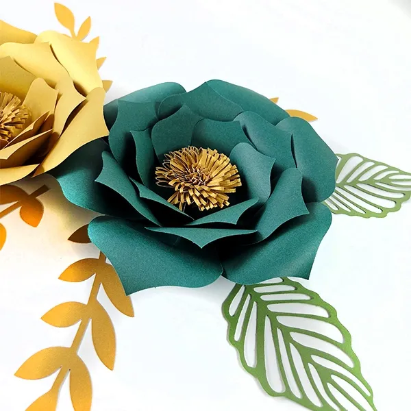 2li (Yeşil - Gold) Kağıt Çiçek Seti