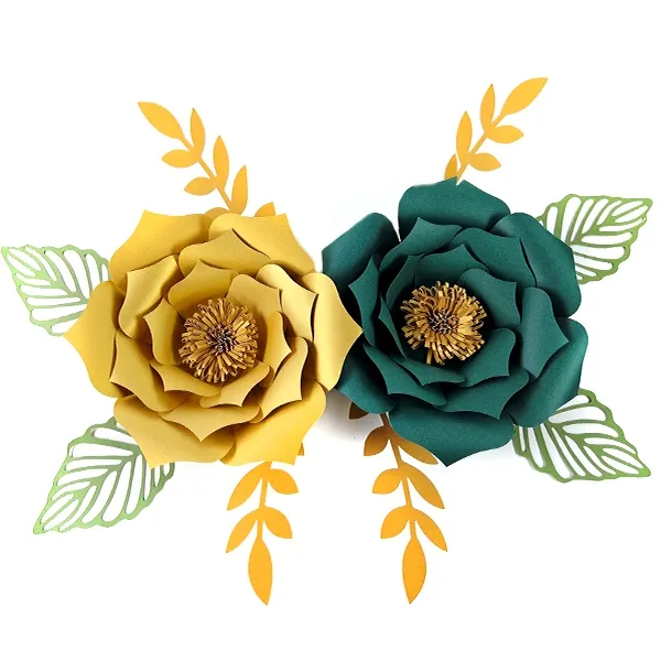 2li (Yeşil - Gold) Ramazan Kağıt Çiçek Seti