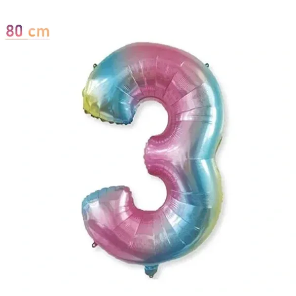 3 Rakam Folyo Balon – Gökkuşağı – 34 inch (80 cm)