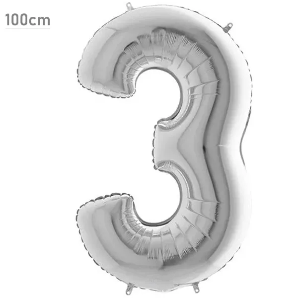 3 Rakam Folyo Balon – Gümüş – (100 cm - 40 inch)