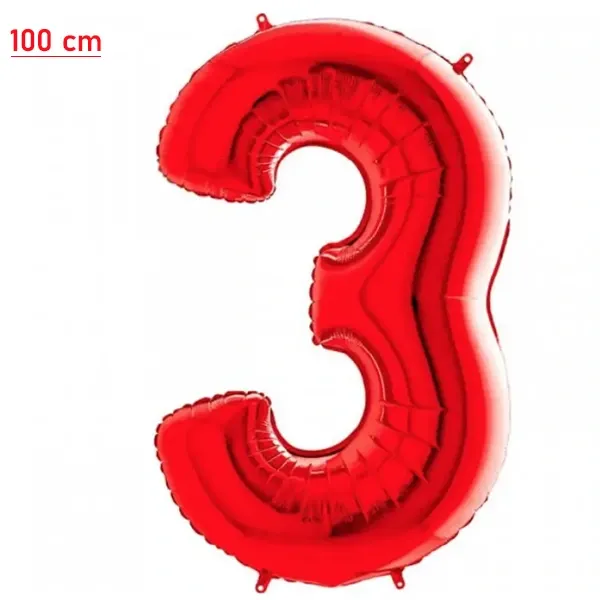 3 Rakam Folyo Balon – Kırmızı – 100 cm (40 inch)