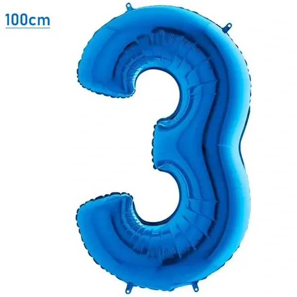 3 Rakam Folyo Balon - Mavi - 100 cm (40 inch)
