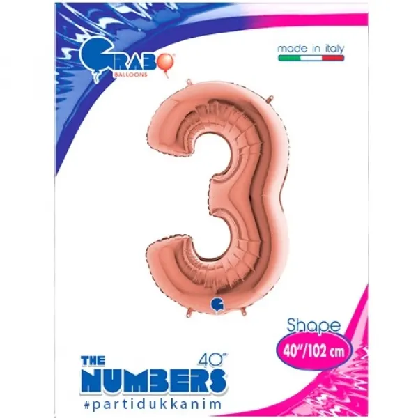 3 Rakam Folyo Balon – Rose Gold – (100 cm - 40 inch)