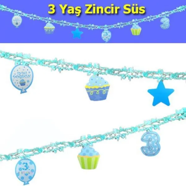 3 Yaş Zincir Süs Mavi (3 m)