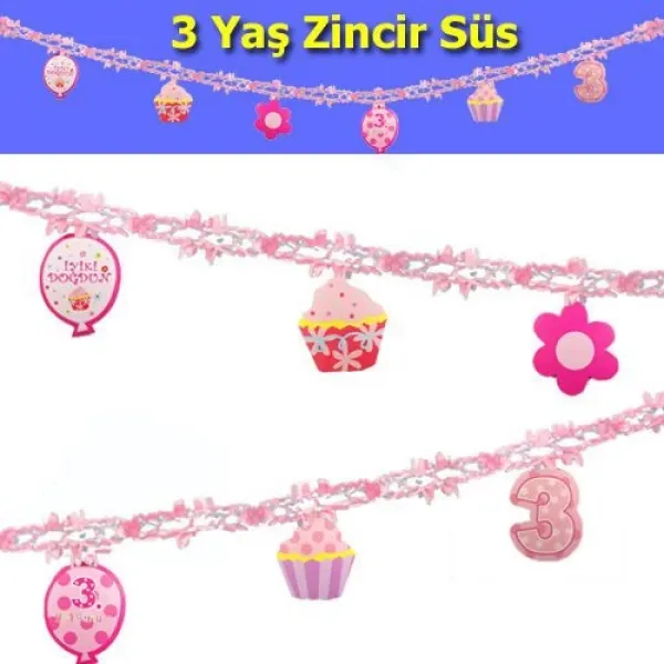 3 Yaş Zincir Süs Pembe (3 m)