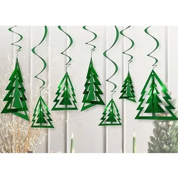 3D Yılbaşı Çam Ağacı Asmalı Tavan Süsü (10 Adet)