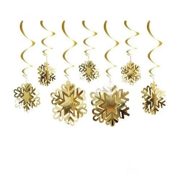 3D Kar Tanesi Asmalı Tavan Süsü Gold 10 Adet