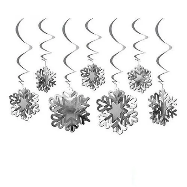 3D Kar Tanesi Asmalı Tavan Süsü Gümüş 10 Adet
