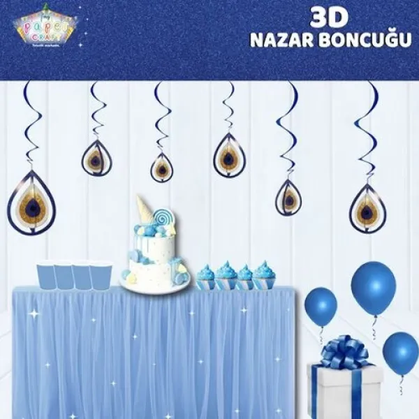 3D Nazar Boncuğu Asmalı Tavan Süsü 10 Adet