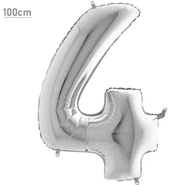4 Rakam Folyo Balon – Gümüş – (100 cm - 40 inch)