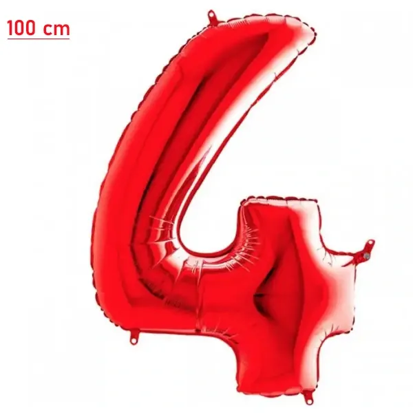 4 Rakam Folyo Balon – Kırmızı – 100 cm (40 inch)