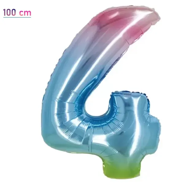 4 Sayı Folyo Balon – Gökkuşağı – 100 cm (40 inch)