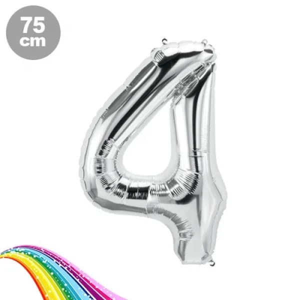4 Sayı Folyo Balon Gümüş (75 cm)