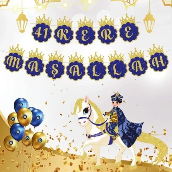 41 Kere Maşallah Yazısı Gold Sünnet Süsü 200 cm