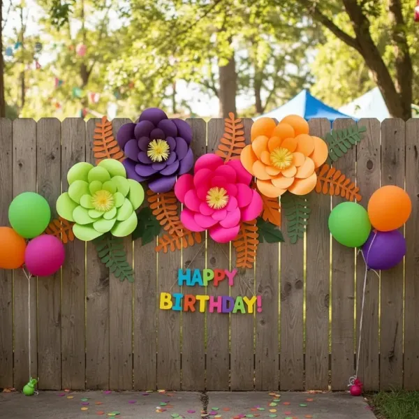 4lü Neon Kağıt Çiçek Seti (30 cm)